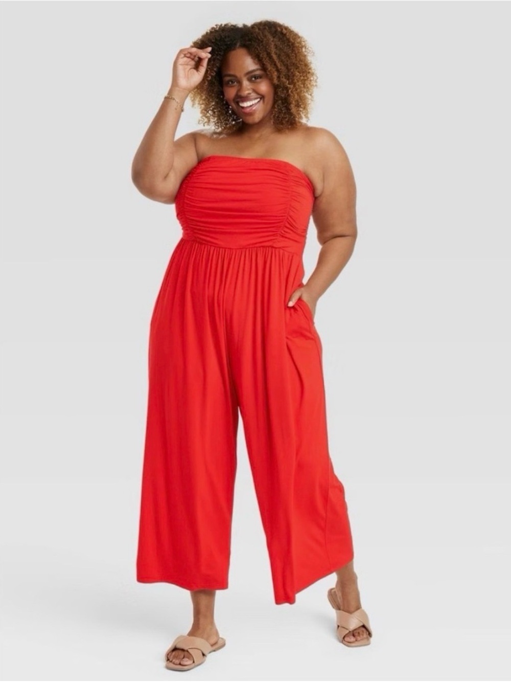 Ava & Viv Red Wide Leg Jumpsuit, Size XXL